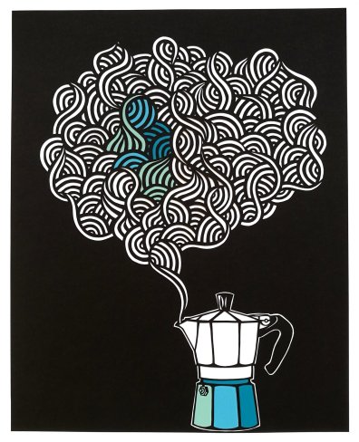 Moka express steamy blue /43x53 cm, framed 60x70 cm/ 

